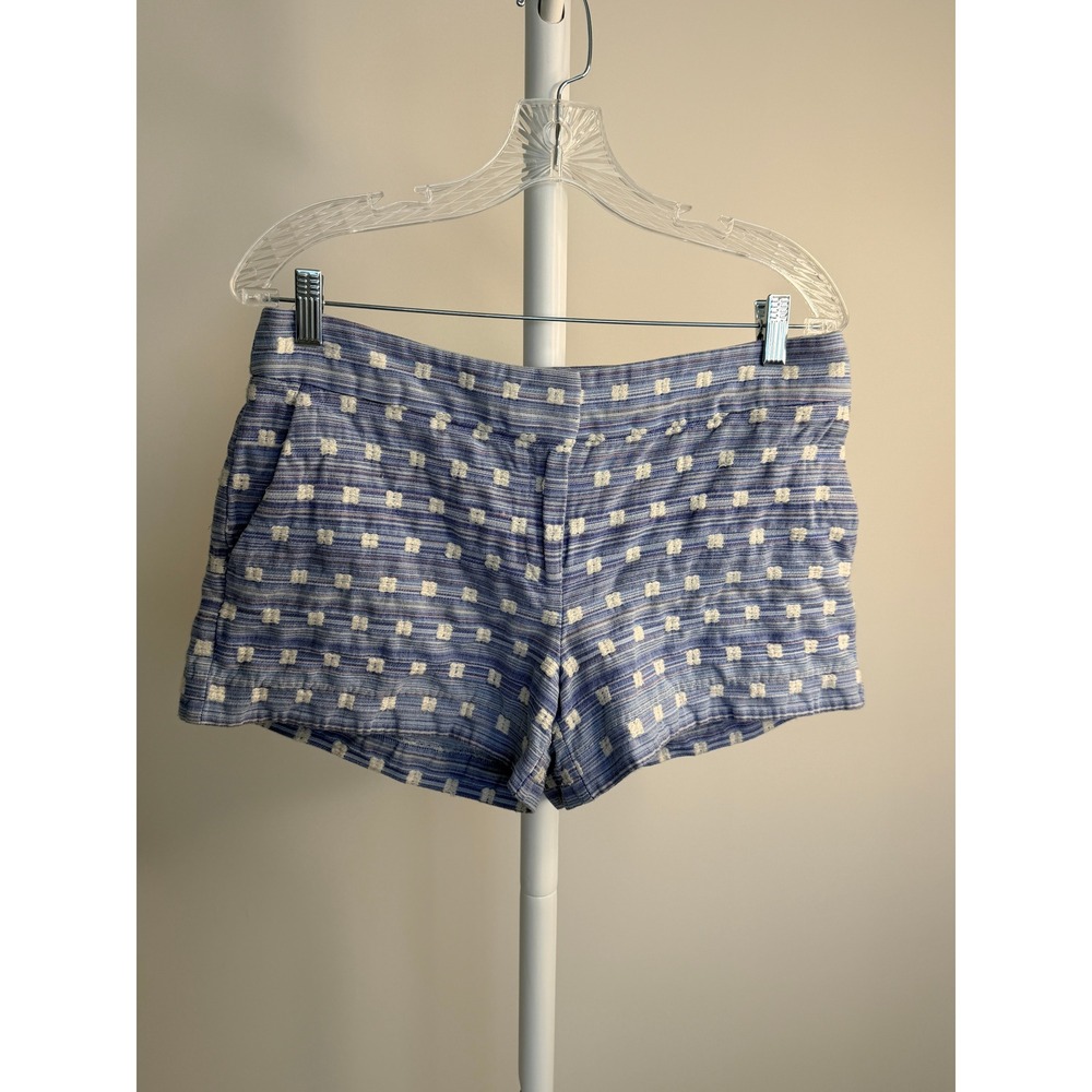 Loft Blue White Embroidered Square Textured Shorts Womens Size 4 Pockets #417 - Picture 2 of 6